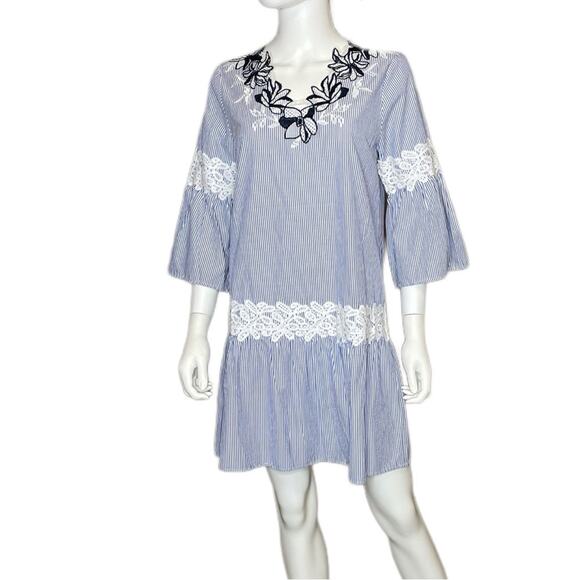 Anthropologie Dresses & Skirts - Anthropologie Skies Are Blue Striped Floral Embroidered Dress Women’s Sz S